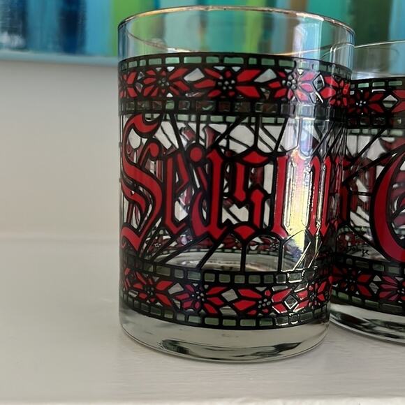 Set of 6 MCM Vintage Season's Greetings  Lowball Glasses by Houze - Picture 3 of 13